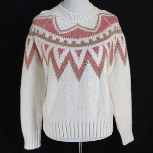 Silverflint Sweater Womens Size M Ivory Pink Metallic Knit Fair Isle Pullover
